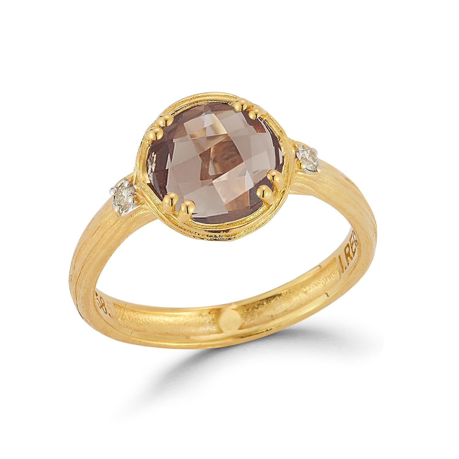 For Sale:  Hand-Crafted 14K Gold 0.05 ct. tw. Diamond & 1.75CT Smokey Topaz Cocktail Ring 2
