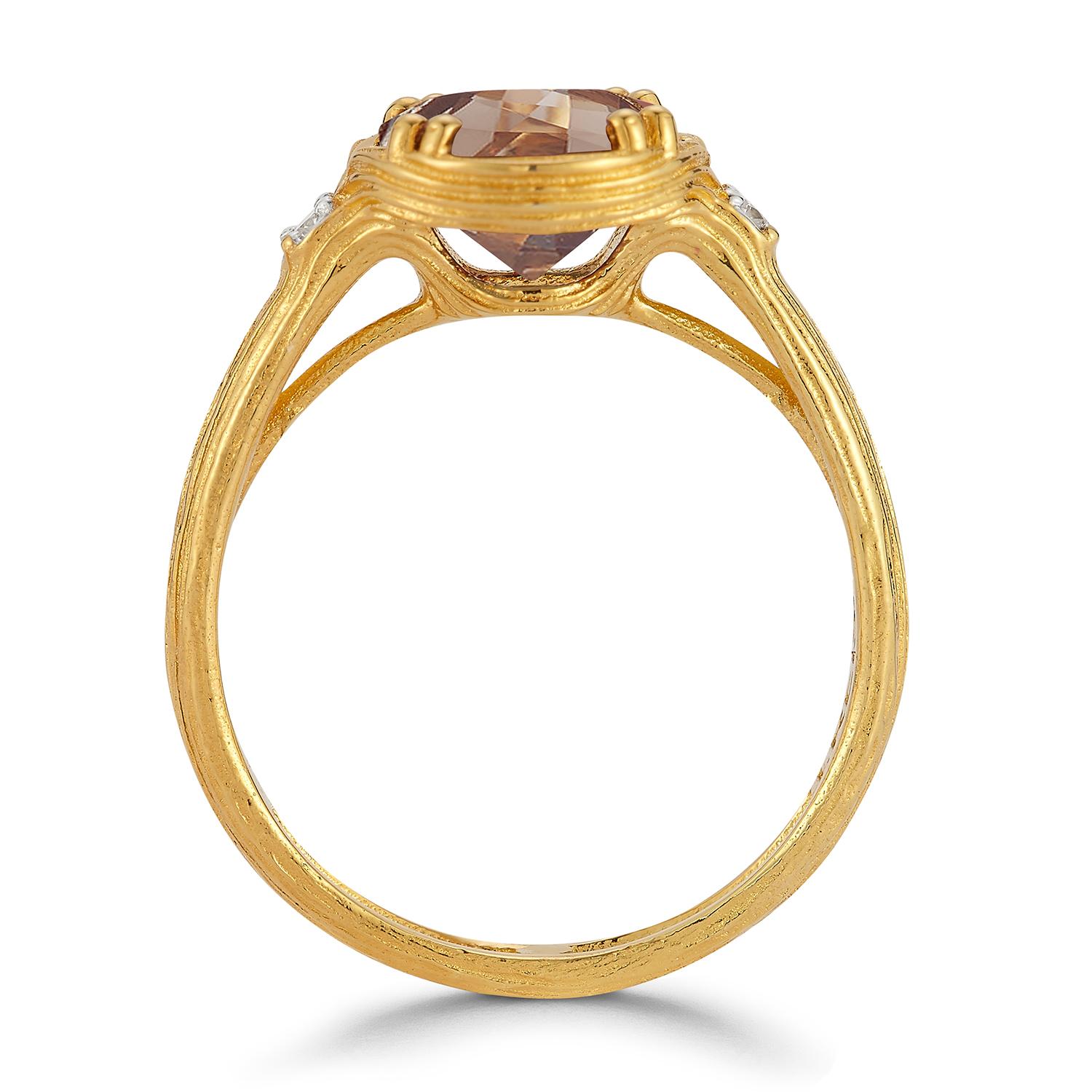 For Sale:  Hand-Crafted 14K Gold 0.05 ct. tw. Diamond & 1.75CT Smokey Topaz Cocktail Ring 4