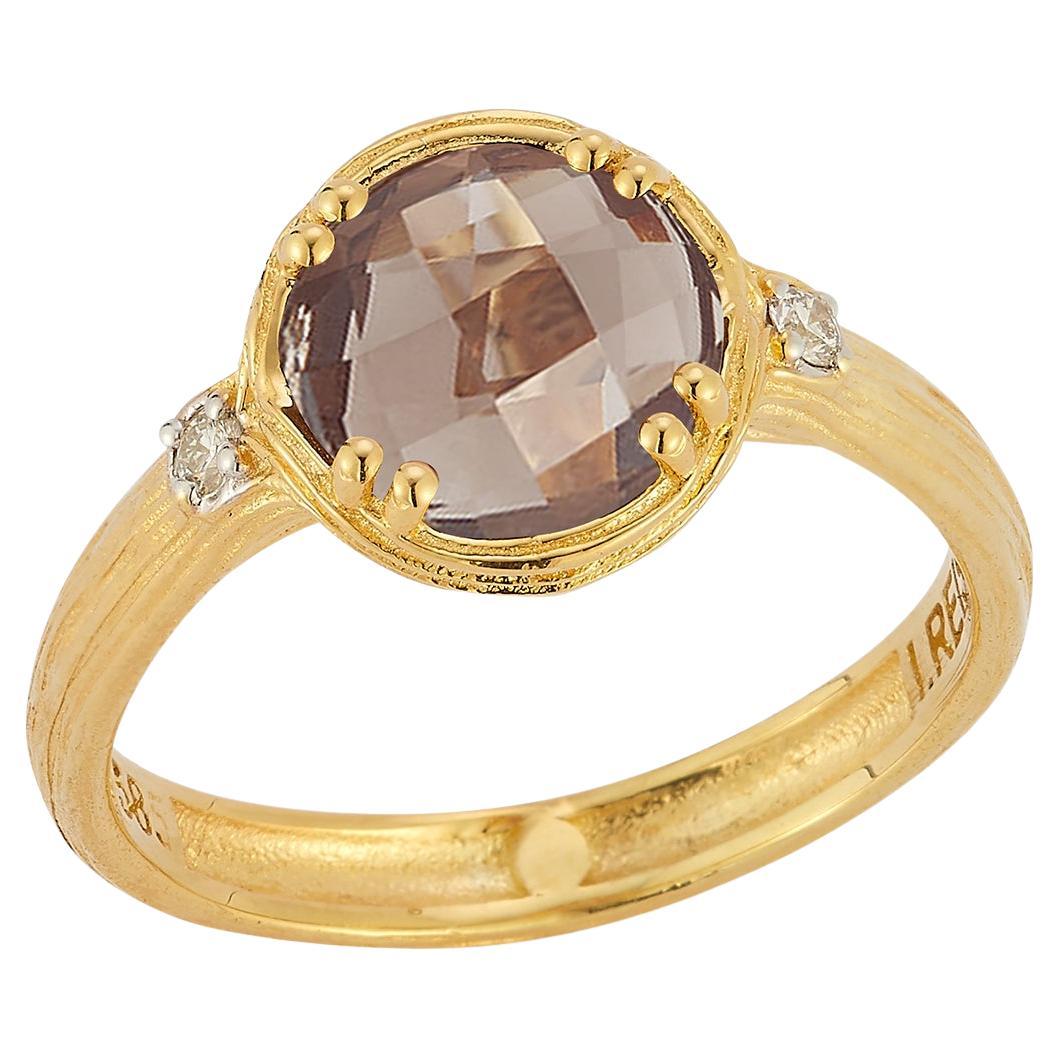 Hand-Crafted 14K Gold 0.05 ct. tw. Diamond & 1.75CT Smokey Topaz Cocktail Ring