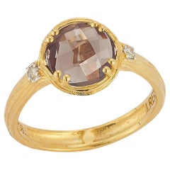 Hand-Crafted 14K Gold 0.05 ct. tw. Diamond & 1.75CT Smokey Topaz Cocktail Ring