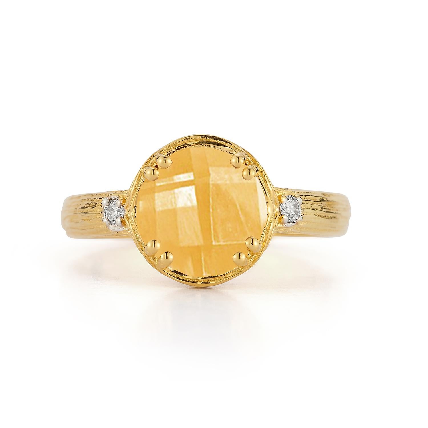 For Sale:  Hand-Crafted 14K Gold 0.05 ct. tw. Diamond & 1.8CT Citrine Cocktail Ring 3