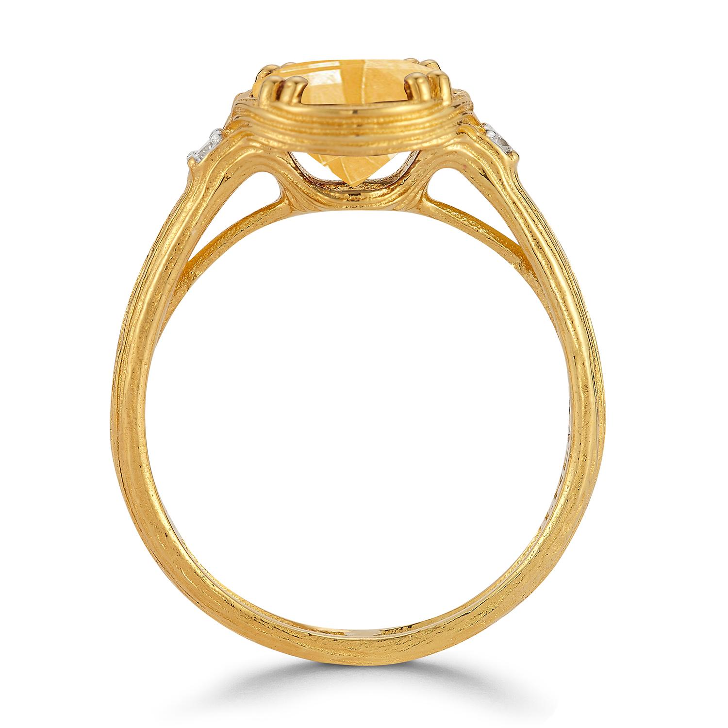 For Sale:  Hand-Crafted 14K Gold 0.05 ct. tw. Diamond & 1.8CT Citrine Cocktail Ring 4