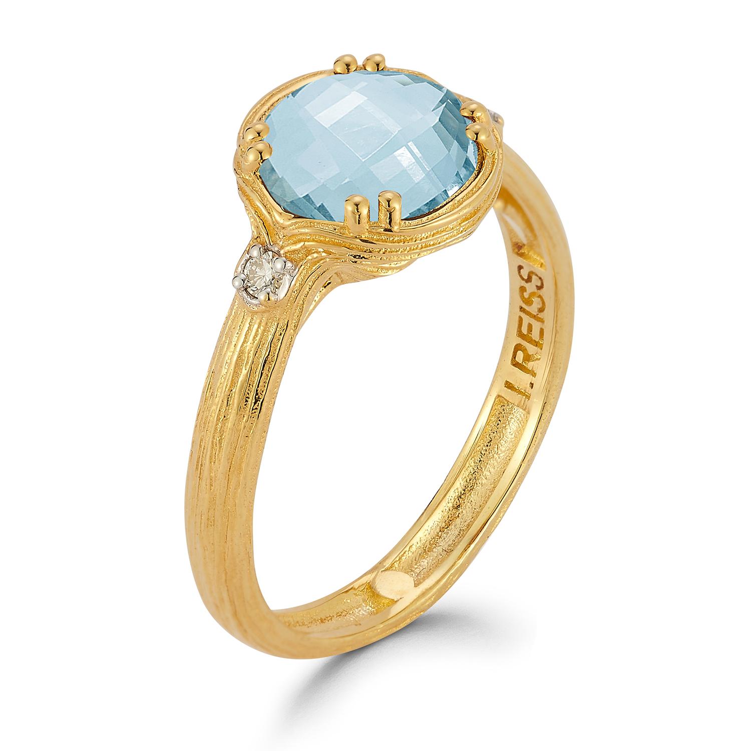 For Sale:  Hand-Crafted 14K Gold 0.05 ct. tw. Diamond & 2.25CT Blue Topaz Cocktail Ring 2