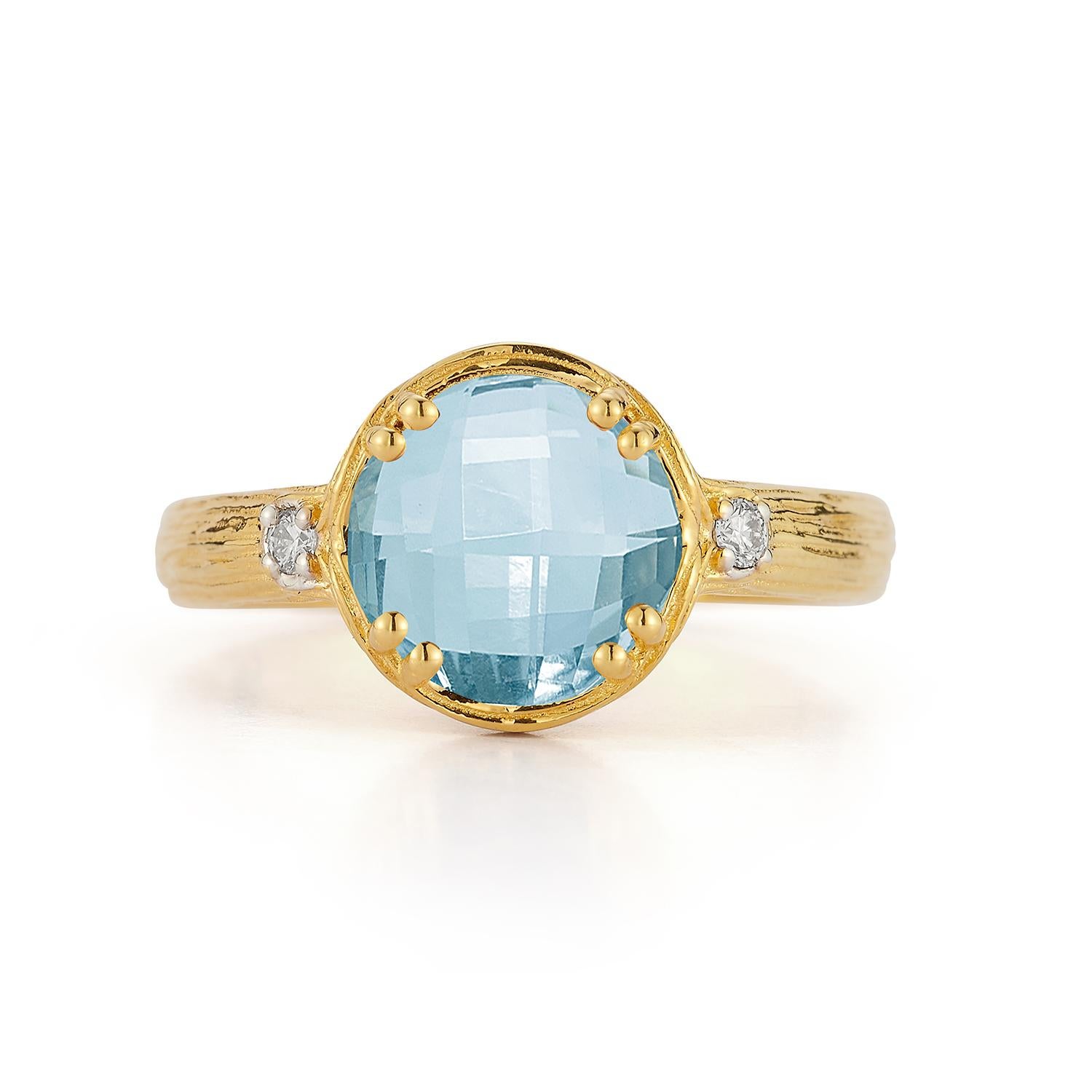 For Sale:  Hand-Crafted 14K Gold 0.05 ct. tw. Diamond & 2.25CT Blue Topaz Cocktail Ring 3