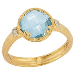 Hecho a mano en oro de 14 quilates 0,05 ct. tw. Anillo de cóctel de diamantes y topacio azul de 2,25 qt