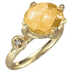Hand--Crafted 14K Gold 0.05 ct. tw. Diamond & 2.34CT Citrine Cocktail Ring