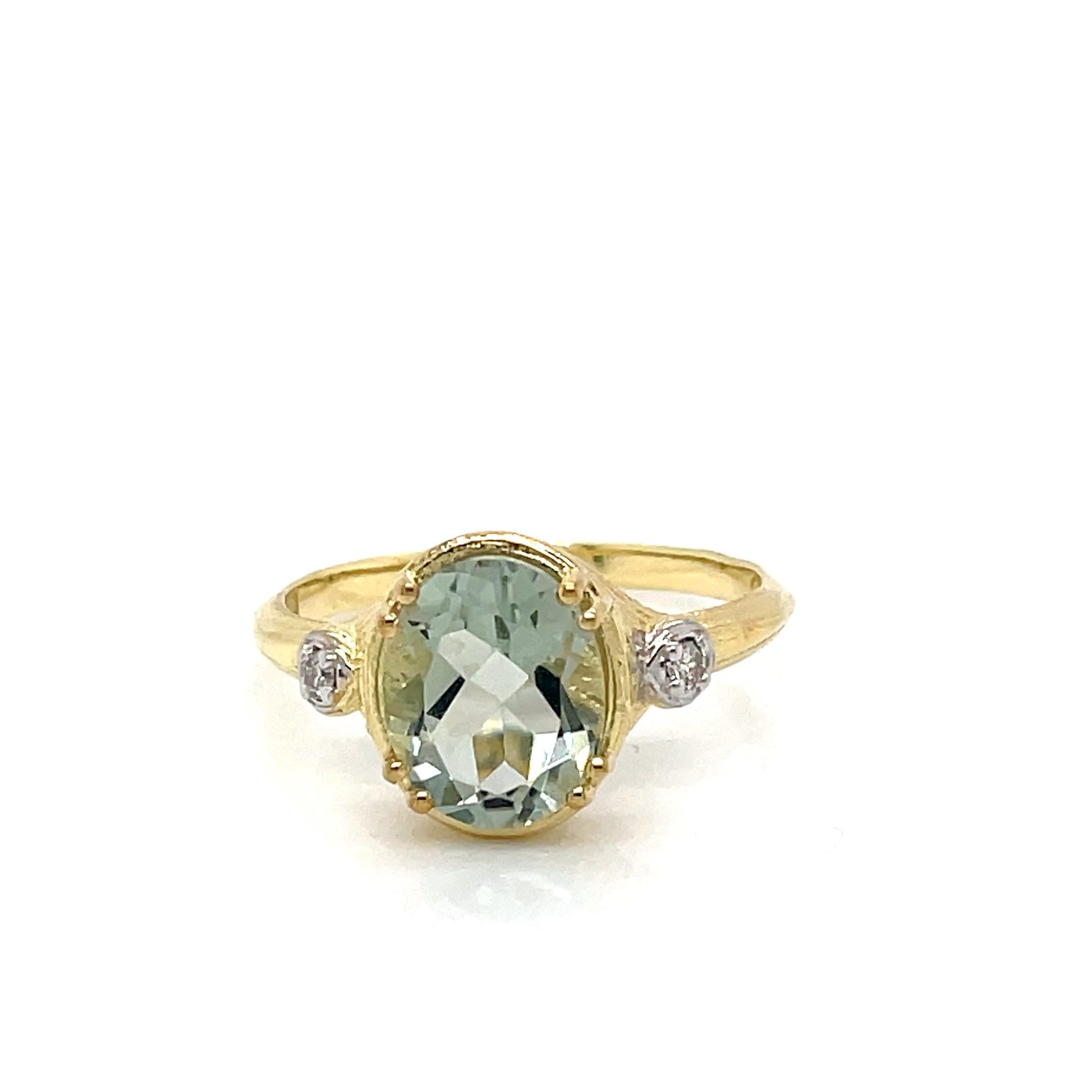 For Sale:  Hand-Crafted 14K Gold 0.05 ct. tw. Diamond & 2.45CT Green Amethyst Cocktail Ring 2