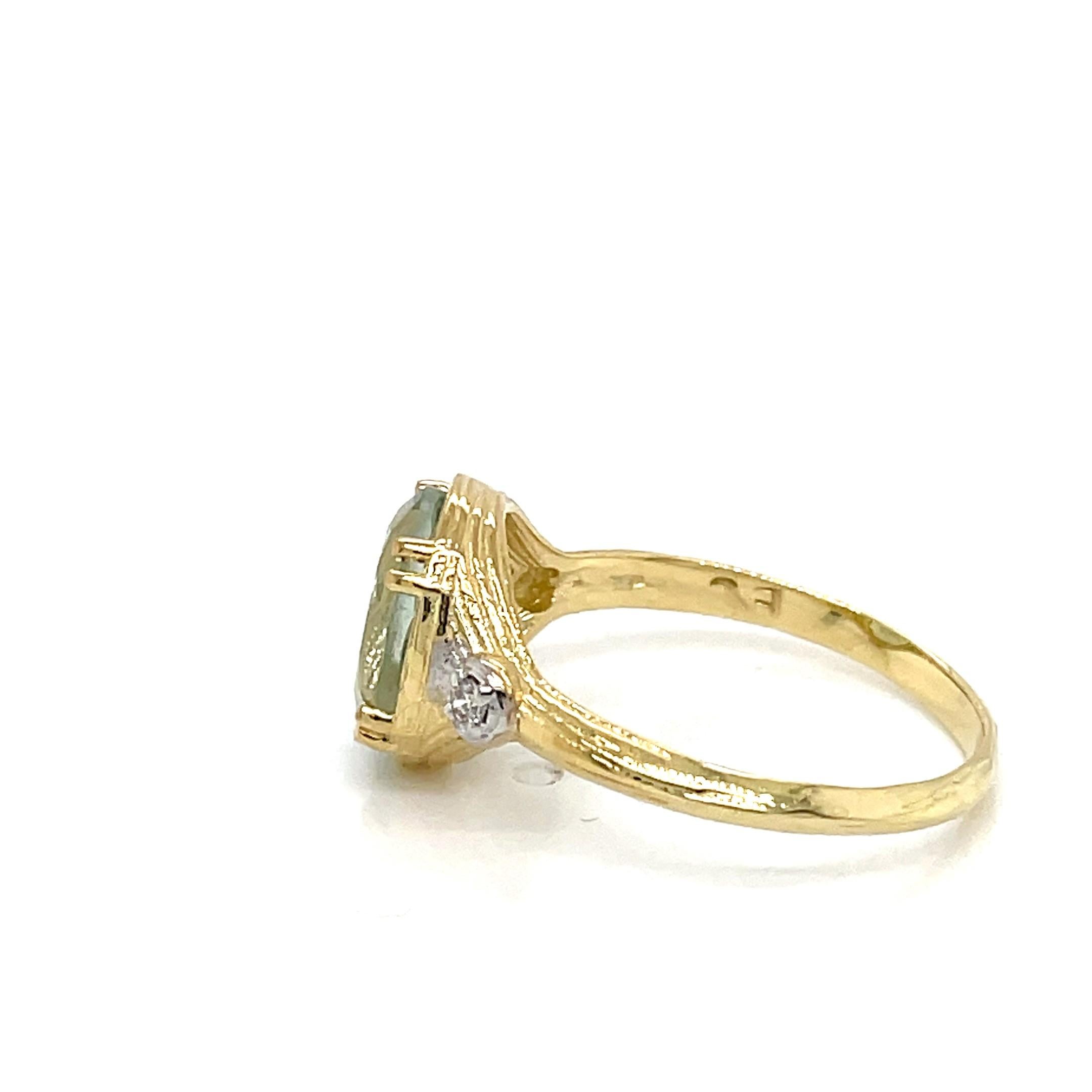 For Sale:  Hand-Crafted 14K Gold 0.05 ct. tw. Diamond & 2.45CT Green Amethyst Cocktail Ring 4