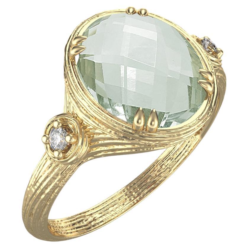 Handgefertigtes 14K Gold 0.05 ct. tw. Cocktailring mit Diamant & 2.45CT grünem Amethyst