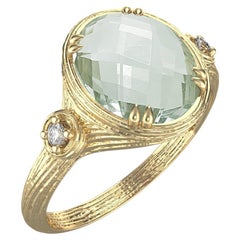 Hecho a mano en oro de 14 quilates 0,05 ct. tw. Anillo de cóctel de diamantes y amatista verde de 2.45 qt