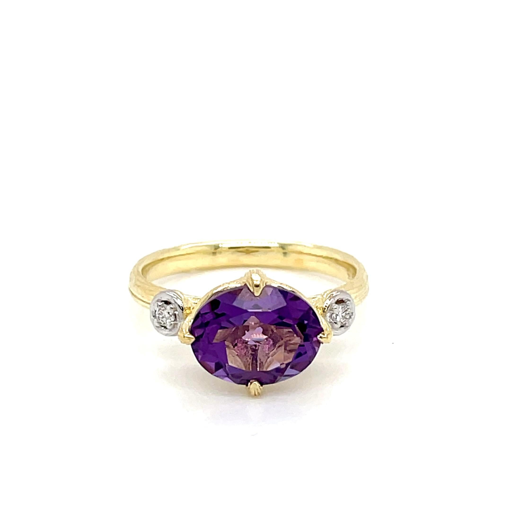 For Sale:  Hand-Crafted 14K Gold 0.05 ct. tw. Diamond & 2.46CT Amethyst Cocktail Ring 4
