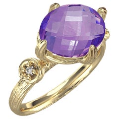 Hand-Crafted 14K Gold 0.05 ct. tw. Diamond & 2.46CT Amethyst Cocktail Ring