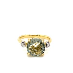 Hand-Crafted 14K Gold 0.05 ct. tw. Diamond & 3.25CT Green Amethyst Cocktail Ring