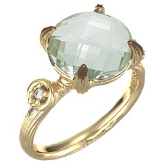 Hand-Crafted 14K Gold 0.05 ct. tw. Diamond & 3.25CT Green Amethyst Cocktail Ring