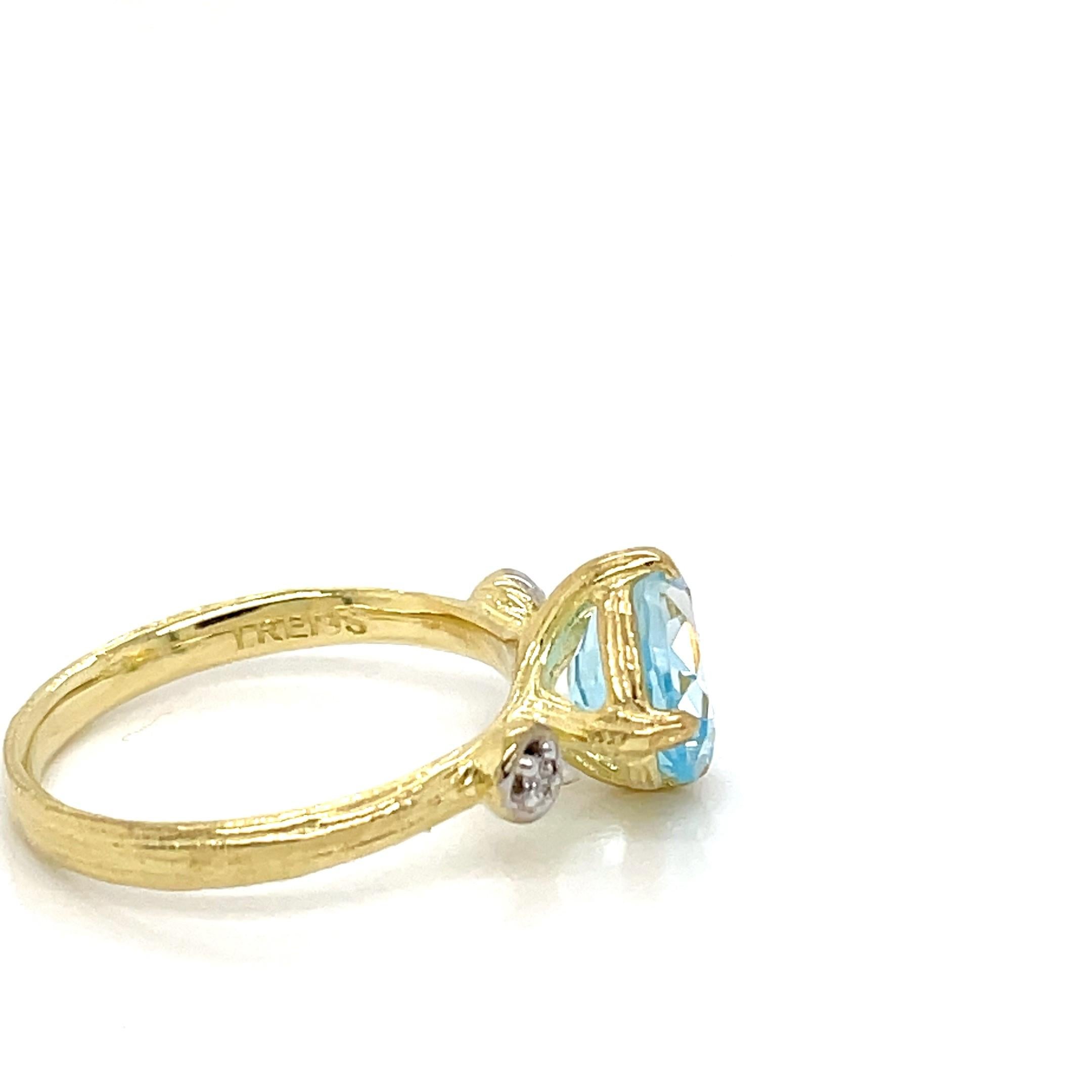 For Sale:  Hand-Crafted 14K Gold 0.05 ct. tw. Diamond & 3.3CT Blue Topaz Cocktail Ring 2