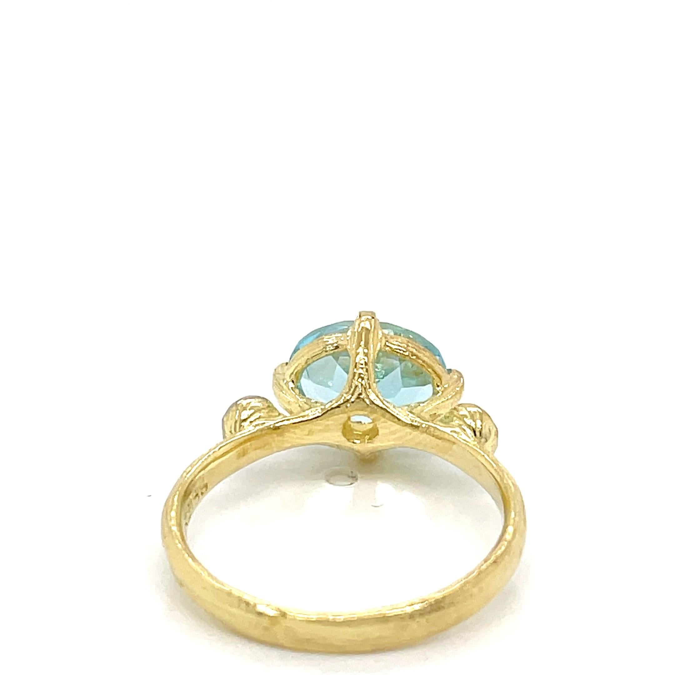For Sale:  Hand-Crafted 14K Gold 0.05 ct. tw. Diamond & 3.3CT Blue Topaz Cocktail Ring 3