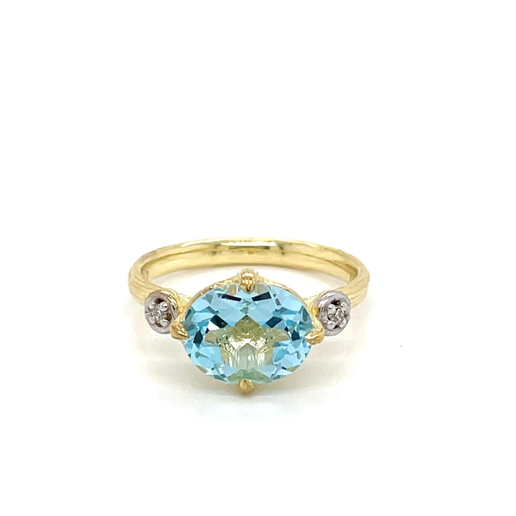 For Sale:  Hand-Crafted 14K Gold 0.05 ct. tw. Diamond & 3.3CT Blue Topaz Cocktail Ring 4