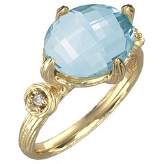 Hand-Crafted 14K Gold 0.05 ct. tw. Diamond & 3.3CT Blue Topaz Cocktail Ring