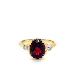 Handgefertigtes 14K Gold 0.05 ct. tw. Cocktailring mit Diamant und 3.5CT Granat