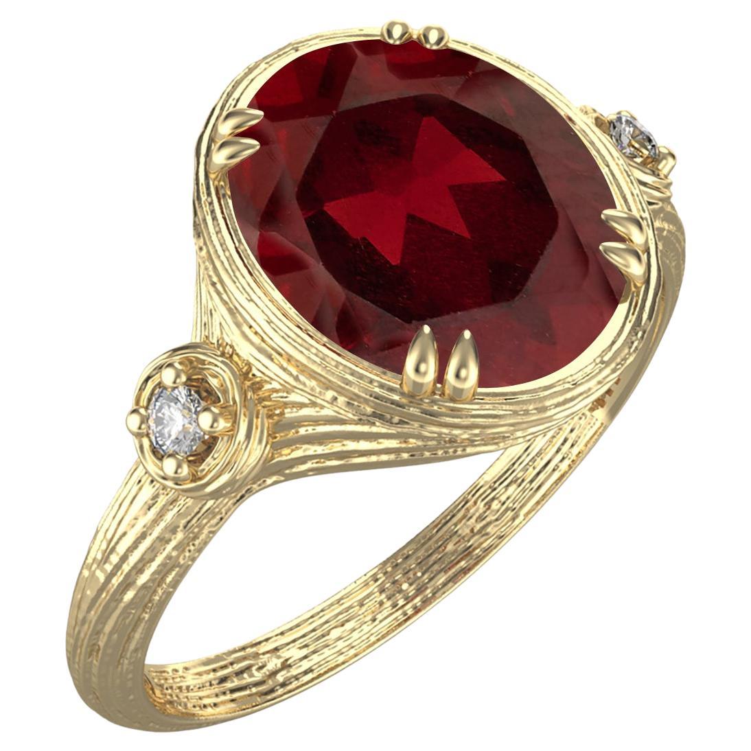 Hand-Crafted 14K Gold 0.05 ct. tw. Diamond & 3.5CT Garnet Cocktail Ring
