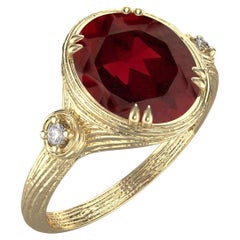 Realizzato a mano in oro 14K 0,05 ct. tw. Anello cocktail con diamante e granato da 3.5 carati