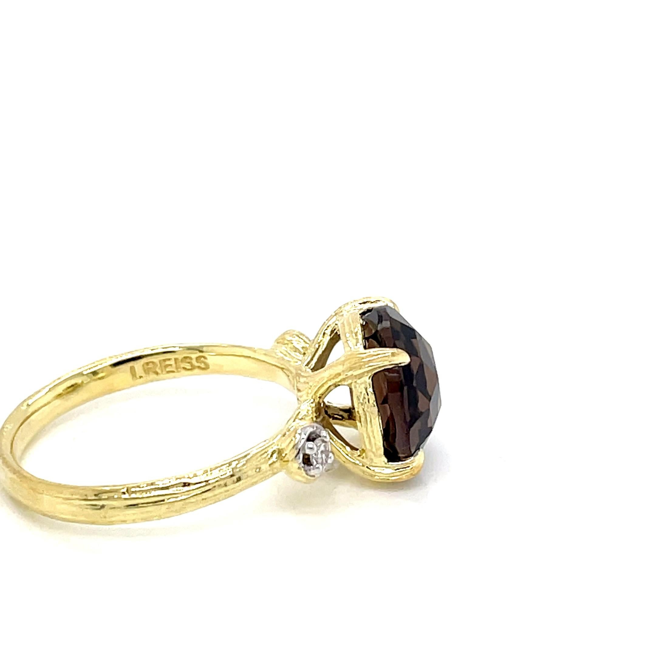 En vente :  Or 14 carats fait main 0,05 carat tw. Bague cocktail en diamants et topaze fumée 3.5 carats 2