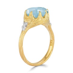 Hand-Crafted 14K Gold 0.05 ct. tw. Diamond & 4.25CT Blue Topaz Cocktail Ring