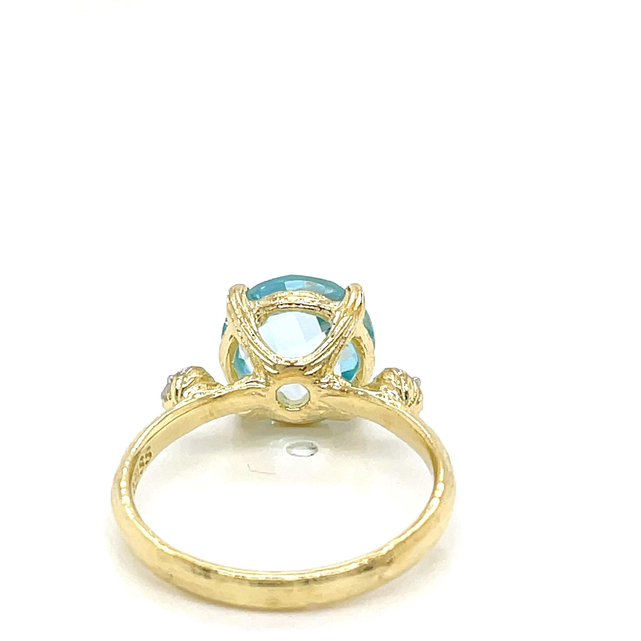 For Sale:  Hand-Crafted 14K Gold 0.05 ct. tw. Diamond & 4.25CT Blue Topaz Cocktail Ring 3