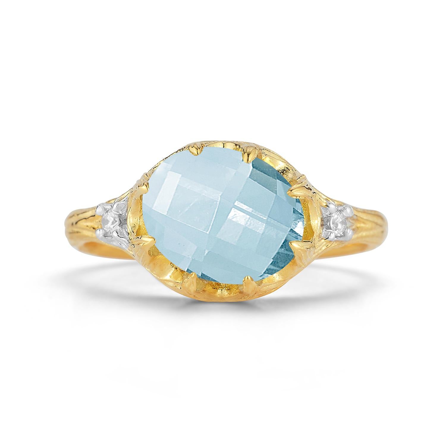 For Sale:  Hand-Crafted 14K Gold 0.05 ct. tw. Diamond & 4.25CT Blue Topaz Cocktail Ring 3