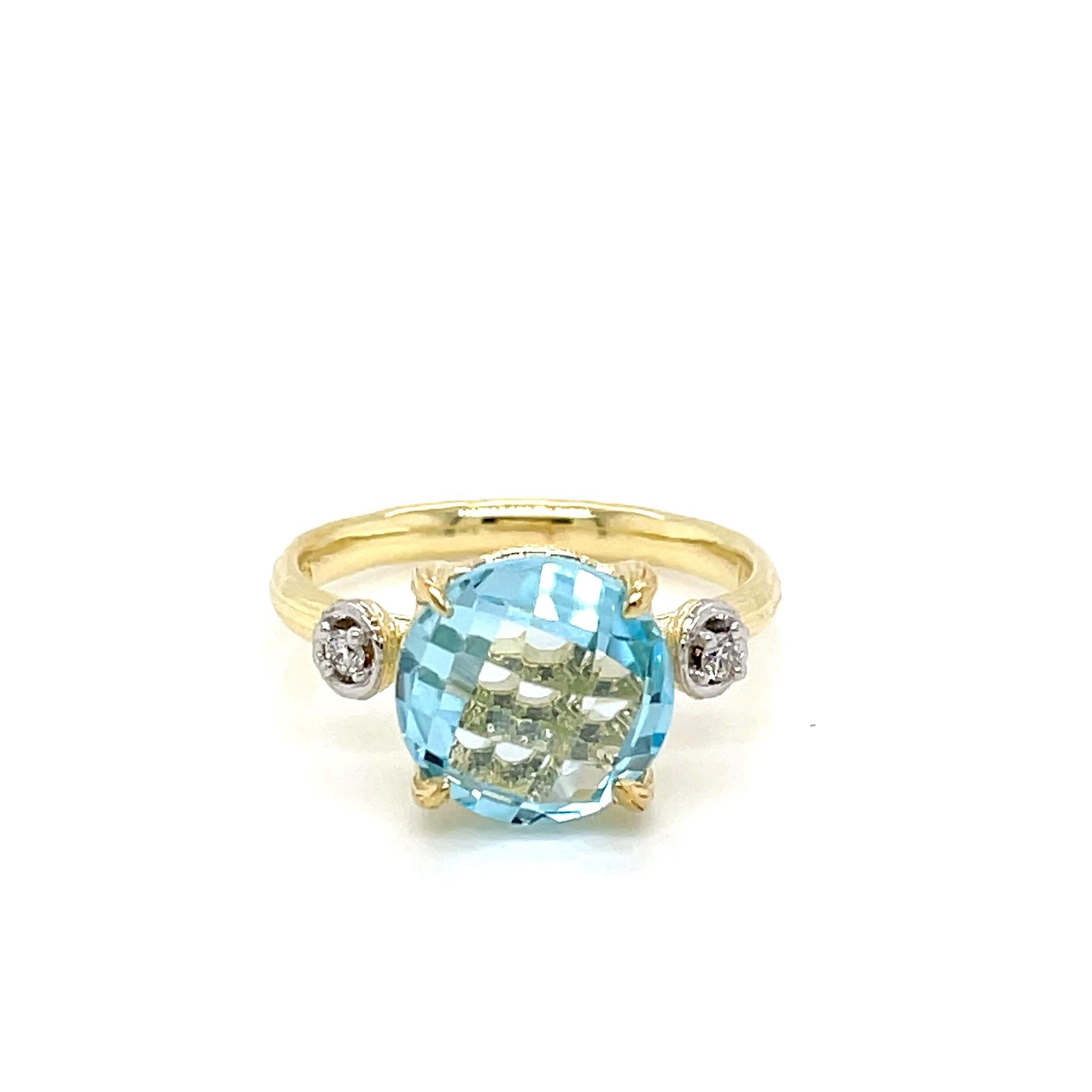 For Sale:  Hand-Crafted 14K Gold 0.05 ct. tw. Diamond & 4.25CT Blue Topaz Cocktail Ring 4