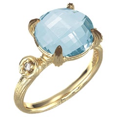 Hand-Crafted 14K Gold 0.05 ct. tw. Diamond & 4.25CT Blue Topaz Cocktail Ring