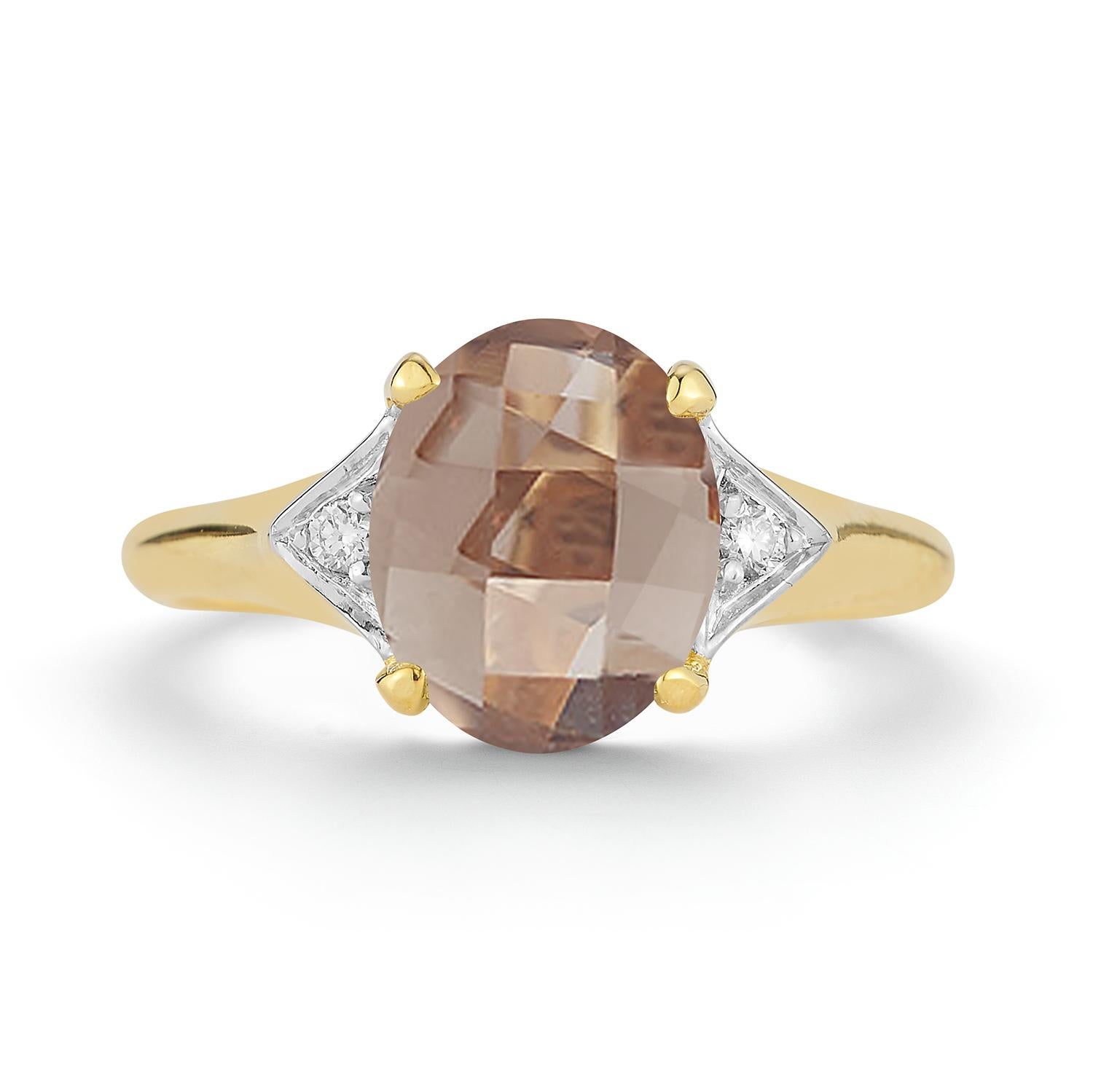 For Sale:  Hand-Crafted 14K Gold 0.05 ct. tw. Diamond & 4.75CT Smokey Topaz Cocktail Ring 2