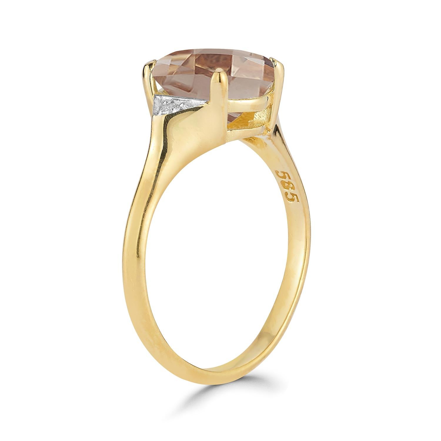 For Sale:  Hand-Crafted 14K Gold 0.05 ct. tw. Diamond & 4.75CT Smokey Topaz Cocktail Ring 3