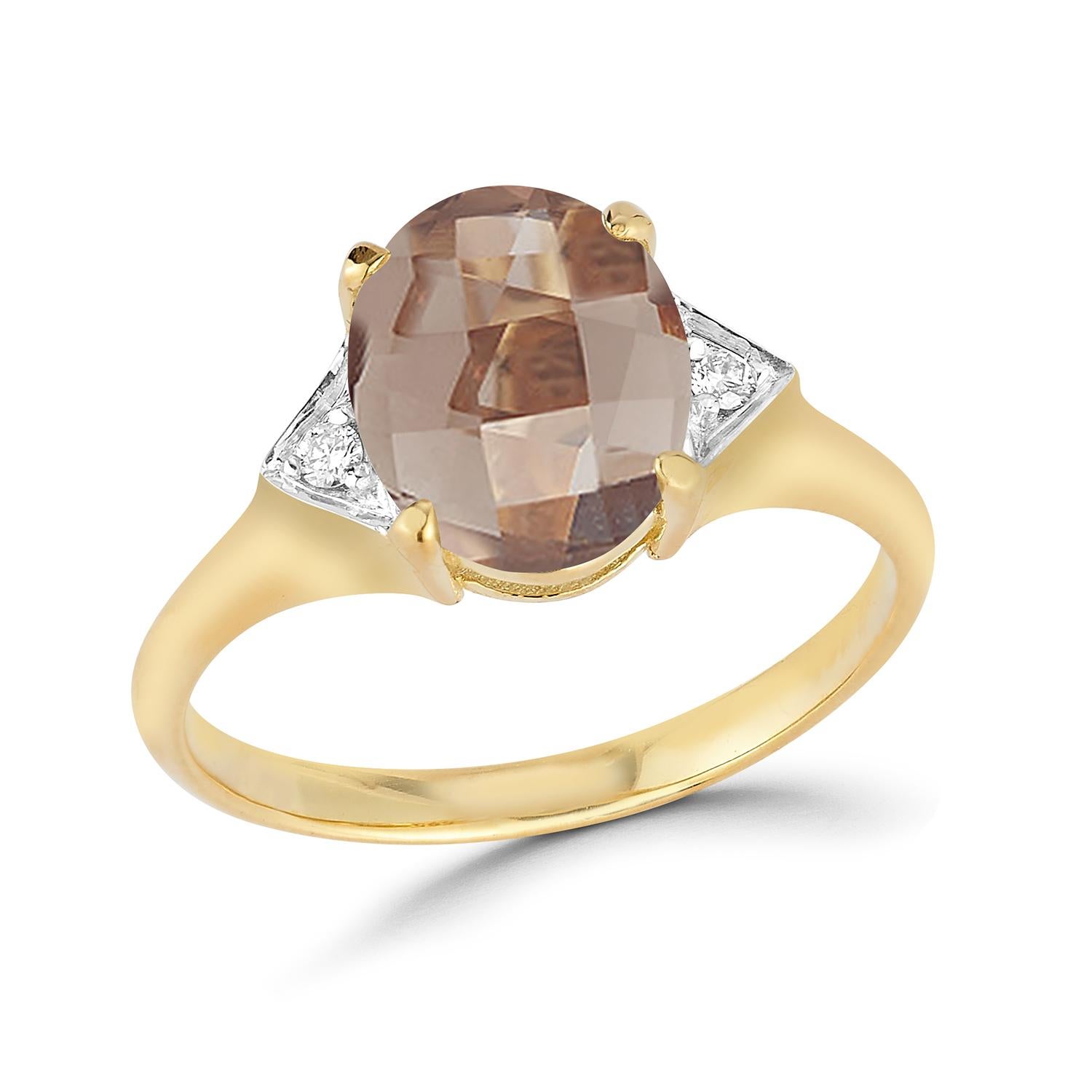 For Sale:  Hand-Crafted 14K Gold 0.05 ct. tw. Diamond & 4.75CT Smokey Topaz Cocktail Ring 4
