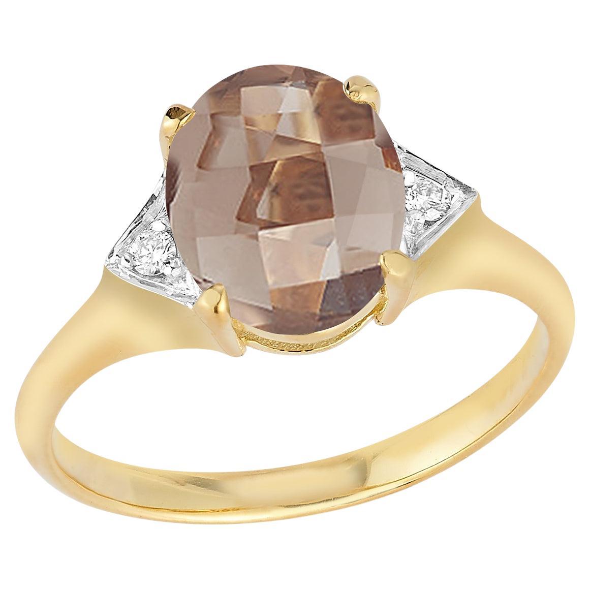 For Sale:  Hand-Crafted 14K Gold 0.05 ct. tw. Diamond & 4.75CT Smokey Topaz Cocktail Ring