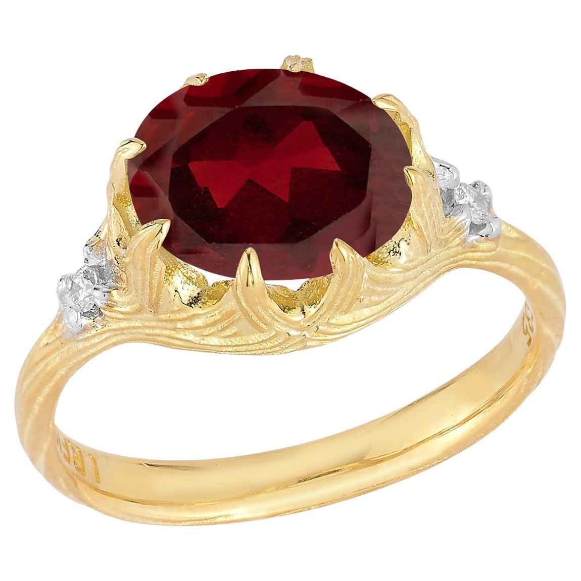 Hand-Crafted 14K Gold 0.05 ct. tw. Diamond & 4.9CT Garnet Cocktail Ring