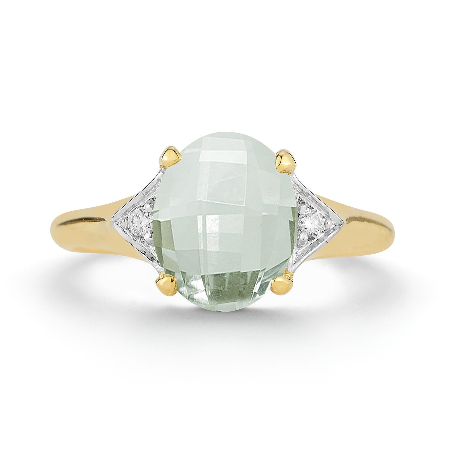 For Sale:  Hand-Crafted 14K Gold 0.05 ct. tw. Diamond & 5.25CT Green Amethyst Cocktail Ring 2