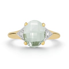 Hand-Crafted 14K Gold 0.05 ct. tw. Diamond & 5.25CT Green Amethyst Cocktail Ring
