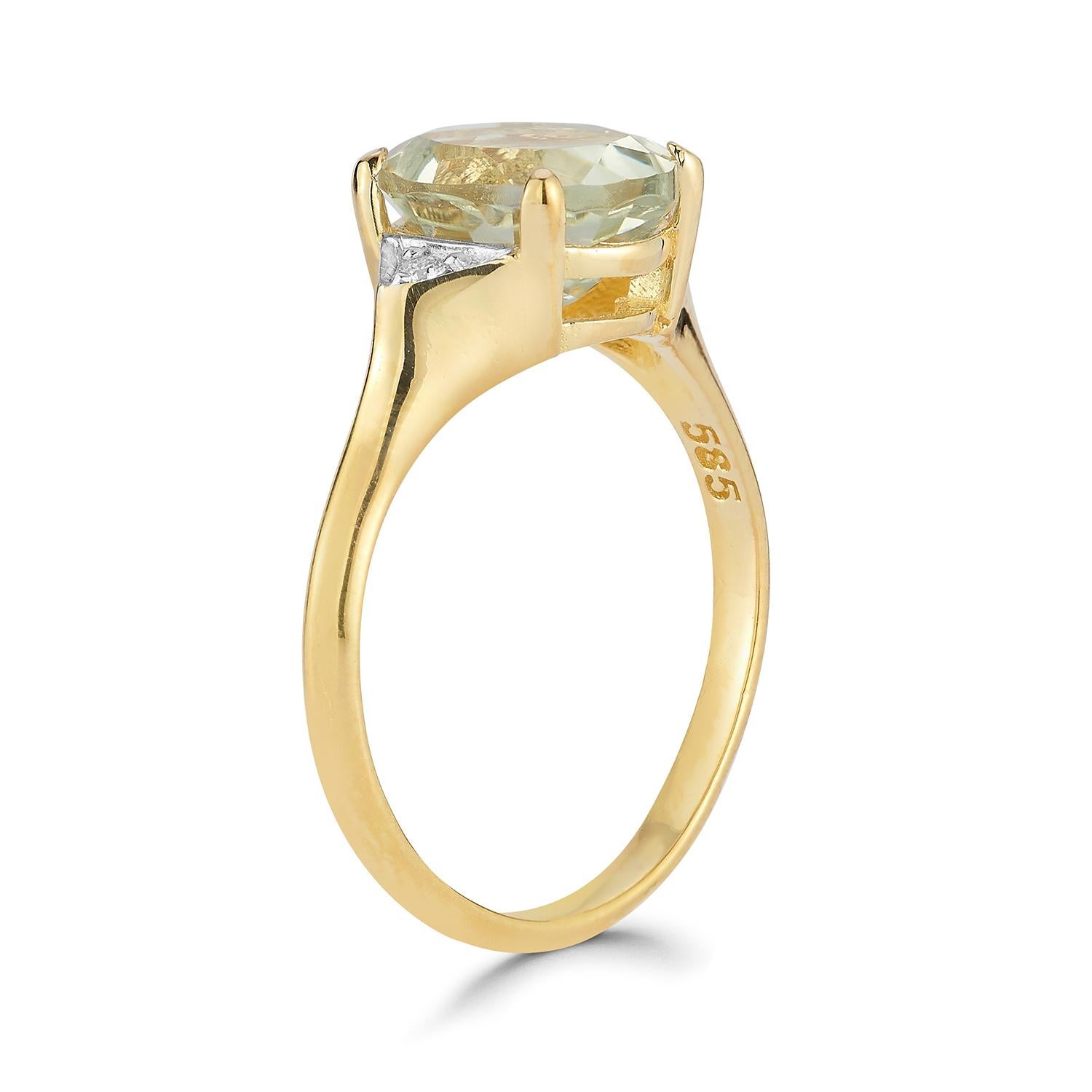 For Sale:  Hand-Crafted 14K Gold 0.05 ct. tw. Diamond & 5.25CT Green Amethyst Cocktail Ring 3