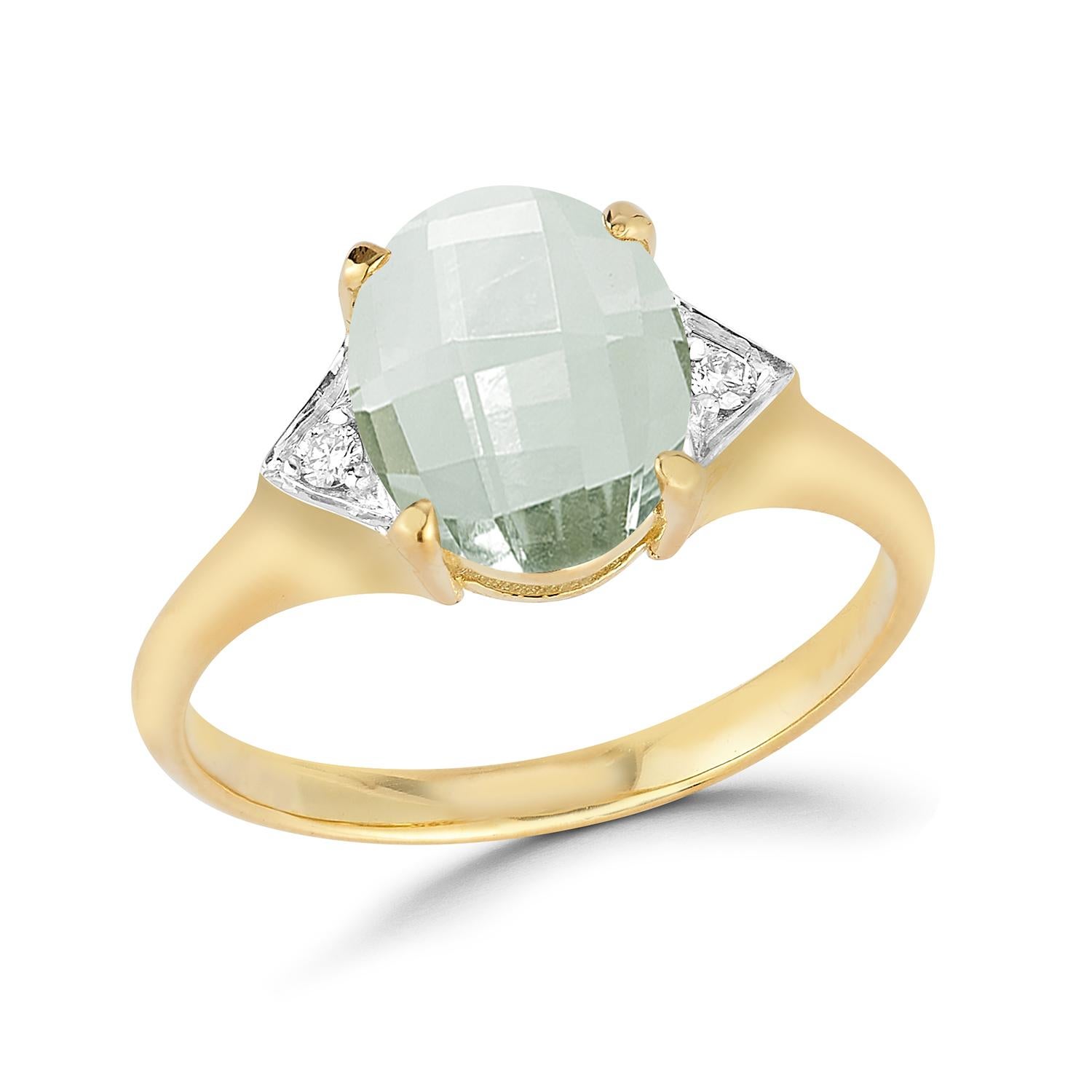 For Sale:  Hand-Crafted 14K Gold 0.05 ct. tw. Diamond & 5.25CT Green Amethyst Cocktail Ring 4
