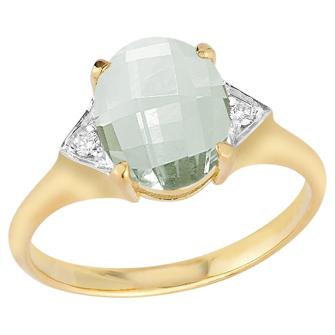 For Sale:  Hand-Crafted 14K Gold 0.05 ct. tw. Diamond & 5.25CT Green Amethyst Cocktail Ring