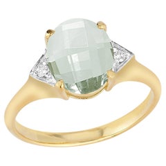Hand-Crafted 14K Gold 0.05 ct. tw. Diamond & 5.25CT Green Amethyst Cocktail Ring