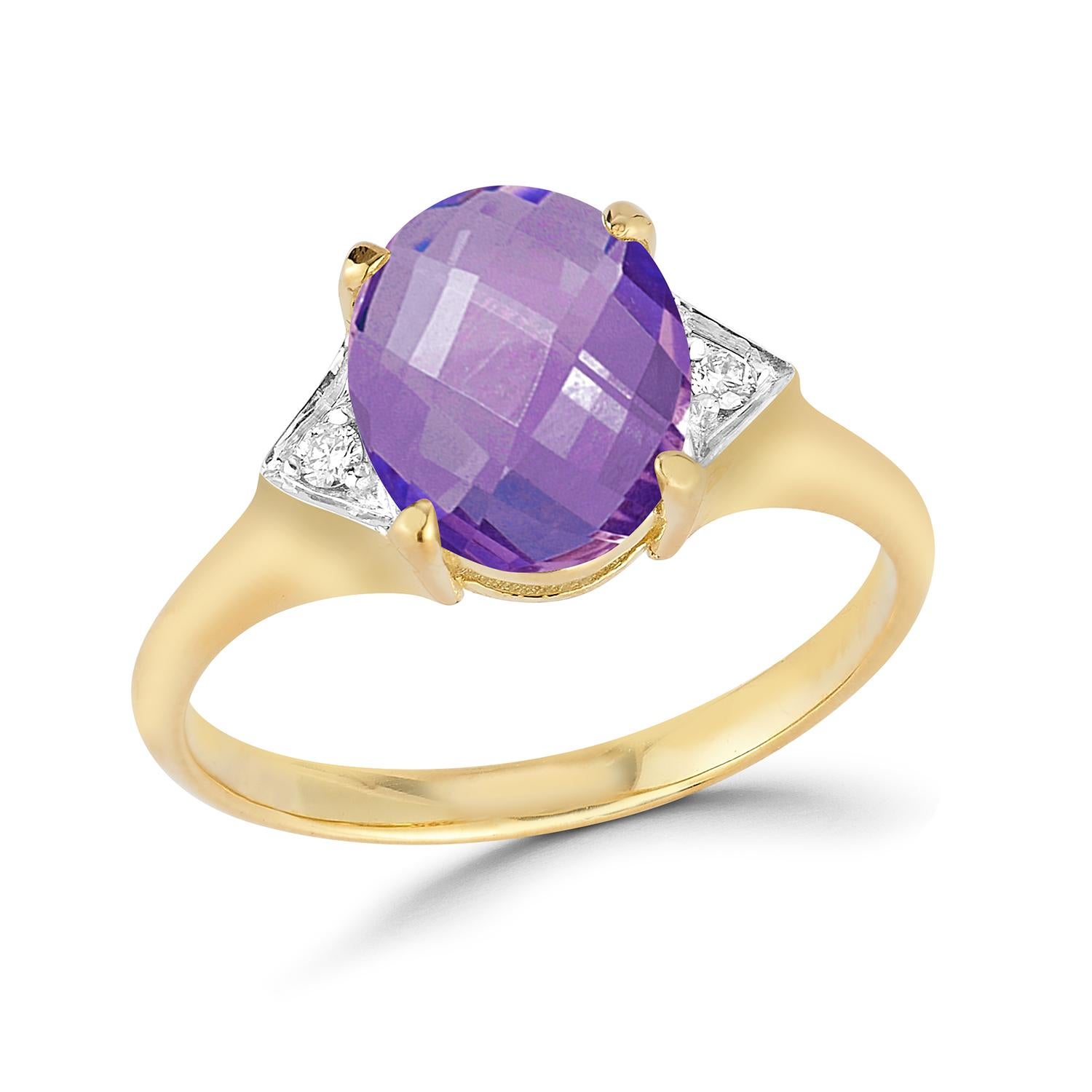 For Sale:  Hand-Crafted 14K Gold 0.05 ct. tw. Diamond & 5.35CT Amethyst Cocktail Ring 4