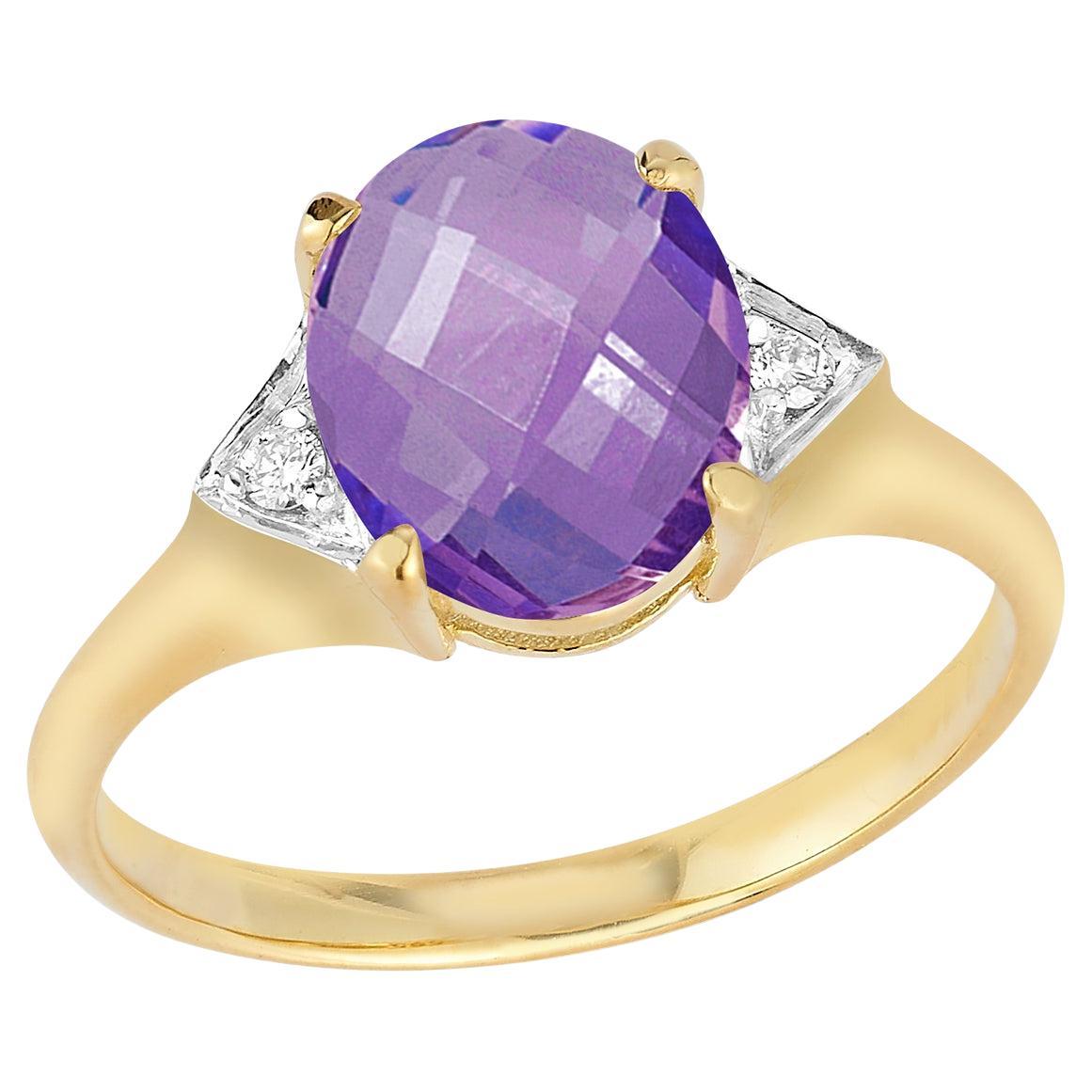 For Sale:  Hand-Crafted 14K Gold 0.05 ct. tw. Diamond & 5.35CT Amethyst Cocktail Ring