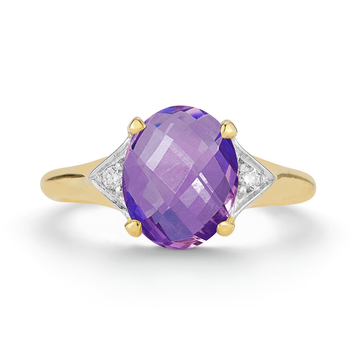 For Sale:  Hand-Crafted 14K Gold 0.05 ct. tw. Diamond & 5.35CT Amethyst Cocktail Ring 2