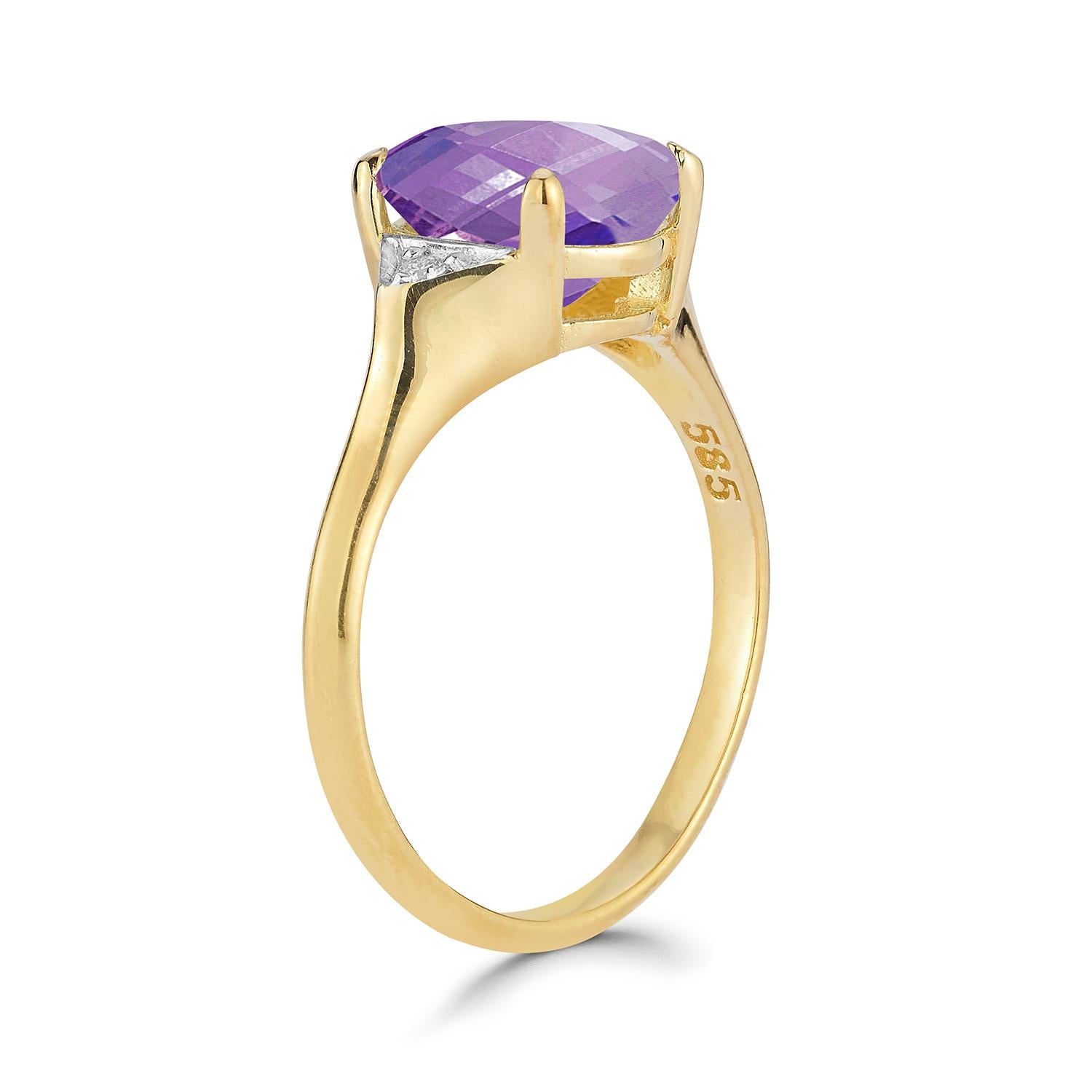 For Sale:  Hand-Crafted 14K Gold 0.05 ct. tw. Diamond & 5.35CT Amethyst Cocktail Ring 3
