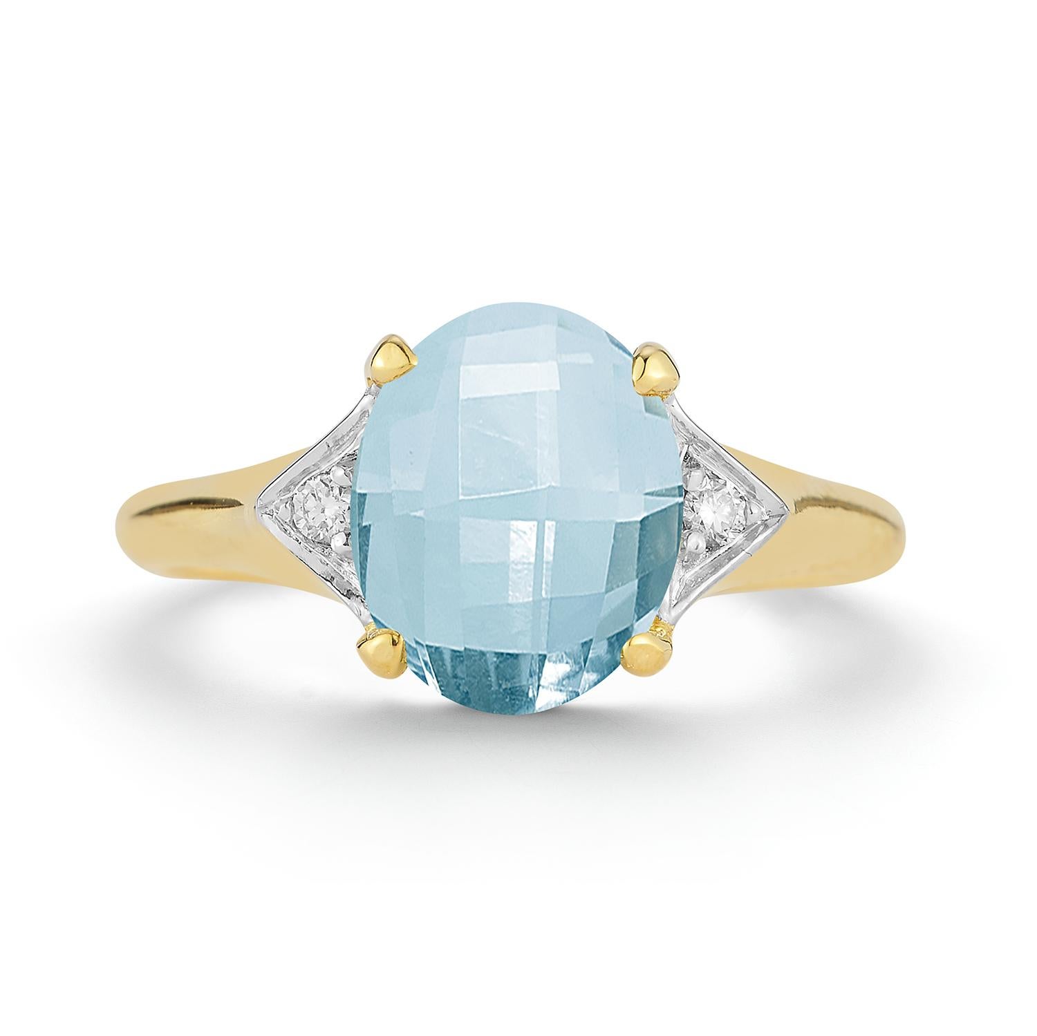 For Sale:  Hand-Crafted 14K Gold 0.05 ct. tw. Diamond & 6.8CT Blue Topaz Cocktail Ring 2