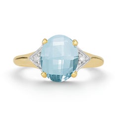 Handgefertigtes 14K Gold 0.05 ct. tw. Cocktailring mit Diamant und 6,8CT blauem Topas