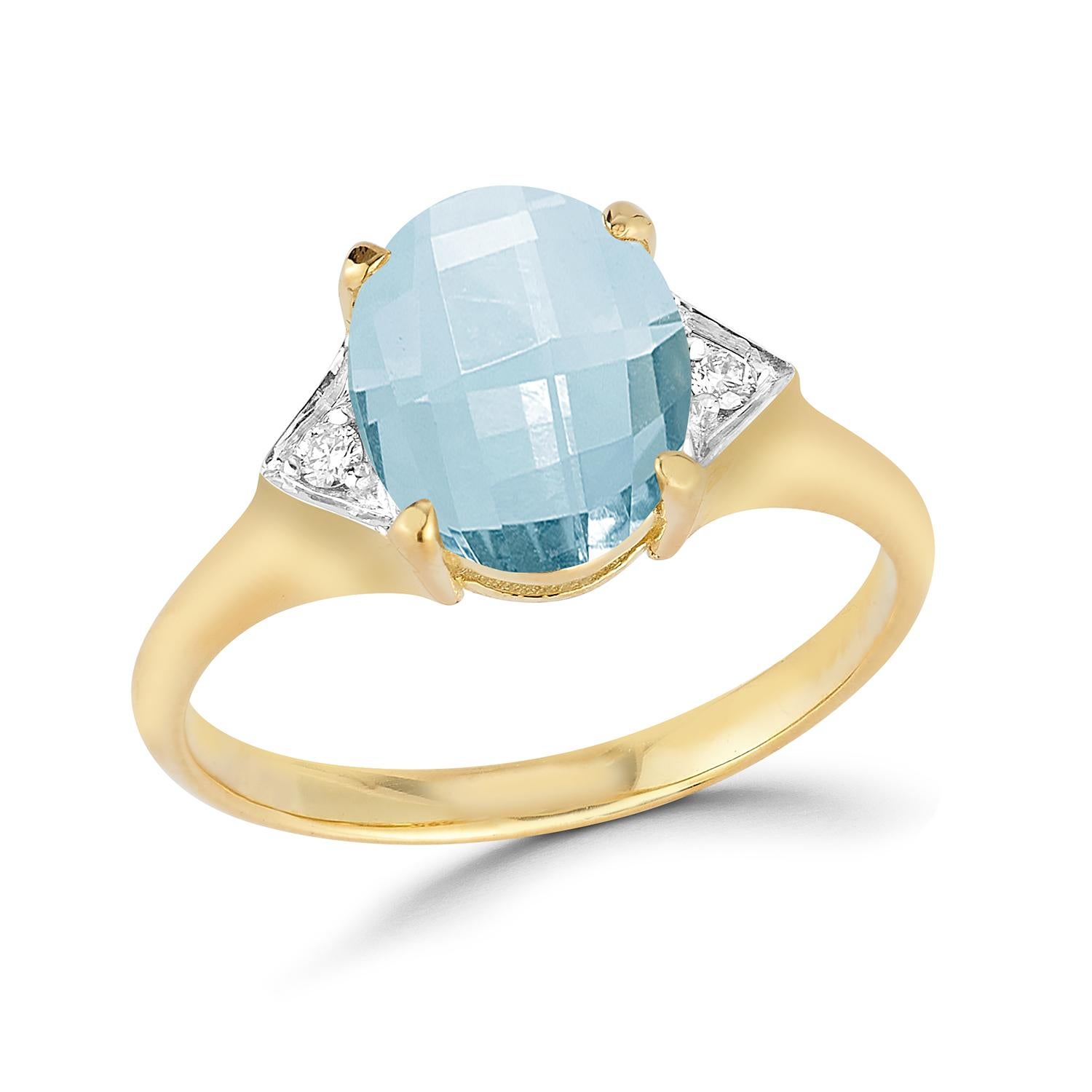 For Sale:  Hand-Crafted 14K Gold 0.05 ct. tw. Diamond & 6.8CT Blue Topaz Cocktail Ring 4