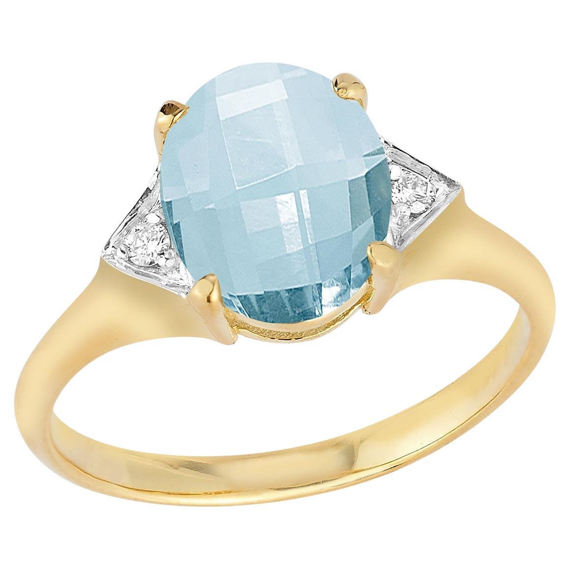 For Sale:  Hand-Crafted 14K Gold 0.05 ct. tw. Diamond & 6.8CT Blue Topaz Cocktail Ring